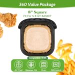 360 Pcs 8” Square Unbleached Heavy Duty Air Fryer Paper Liners Disposable, Non-Stick & Non-Leak Parchment Paper Liners for Airfryer Basket, Deep… - Image 2