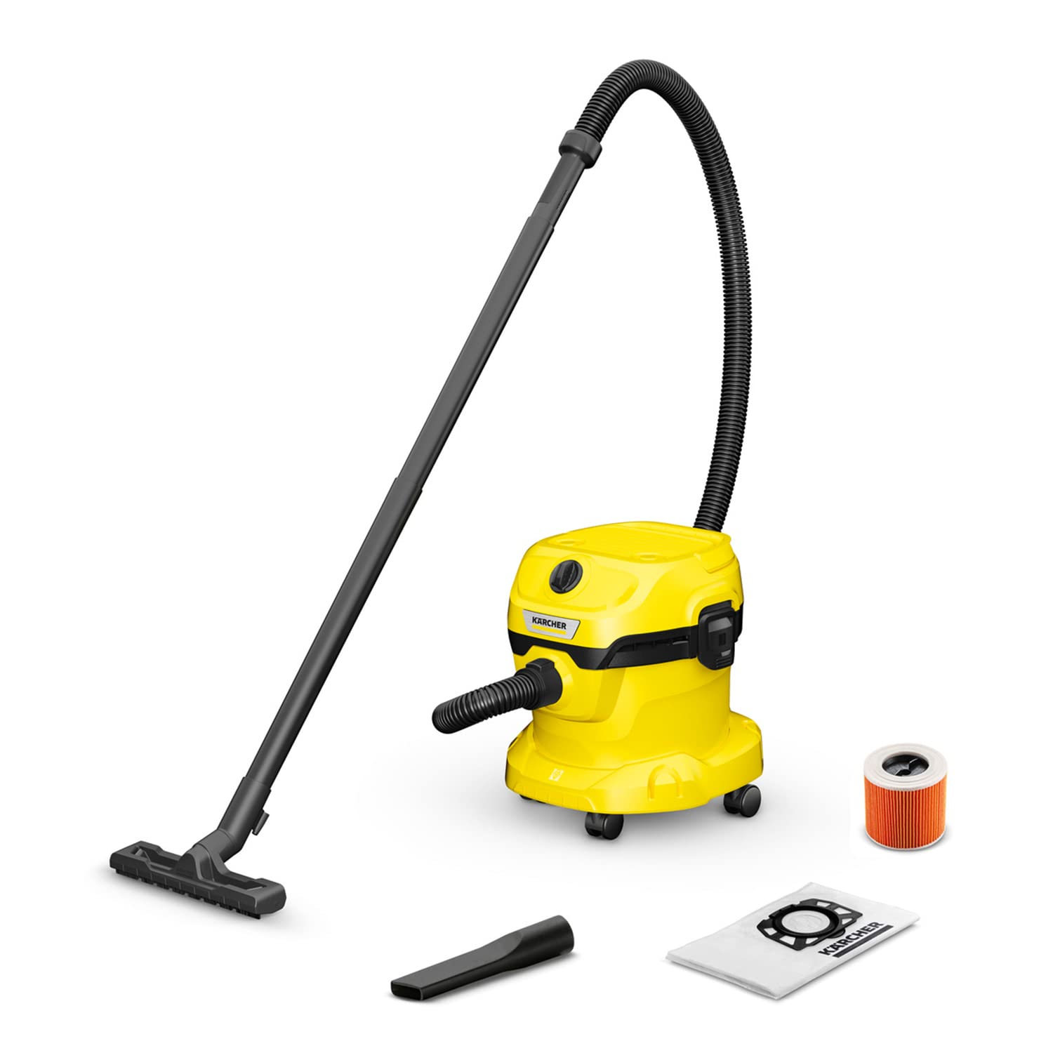 Version 1.0.0 Kärcher Wet and Dry Vacuum Cleaner WD 2 Plus, blowing function, power: 1000w, incl. cartridge filter, floor and crevice nozzle, Yellow, plastic container: 12 l, suction hose: 1.8 m - Image 1