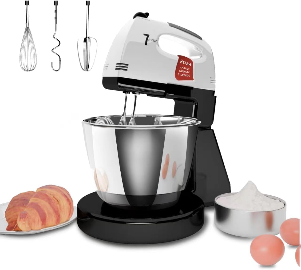 51RvMq7pEIL._AC_SL1280_.jpg Stand Mixers, 7 Speeds With 3QT Stainless Steel Bowl, Stand and Hand Mixer with Dough Hook, Whisk, Mixing Beater for Baking, Cake, Cookie, Kneading (HP2) - Image 1