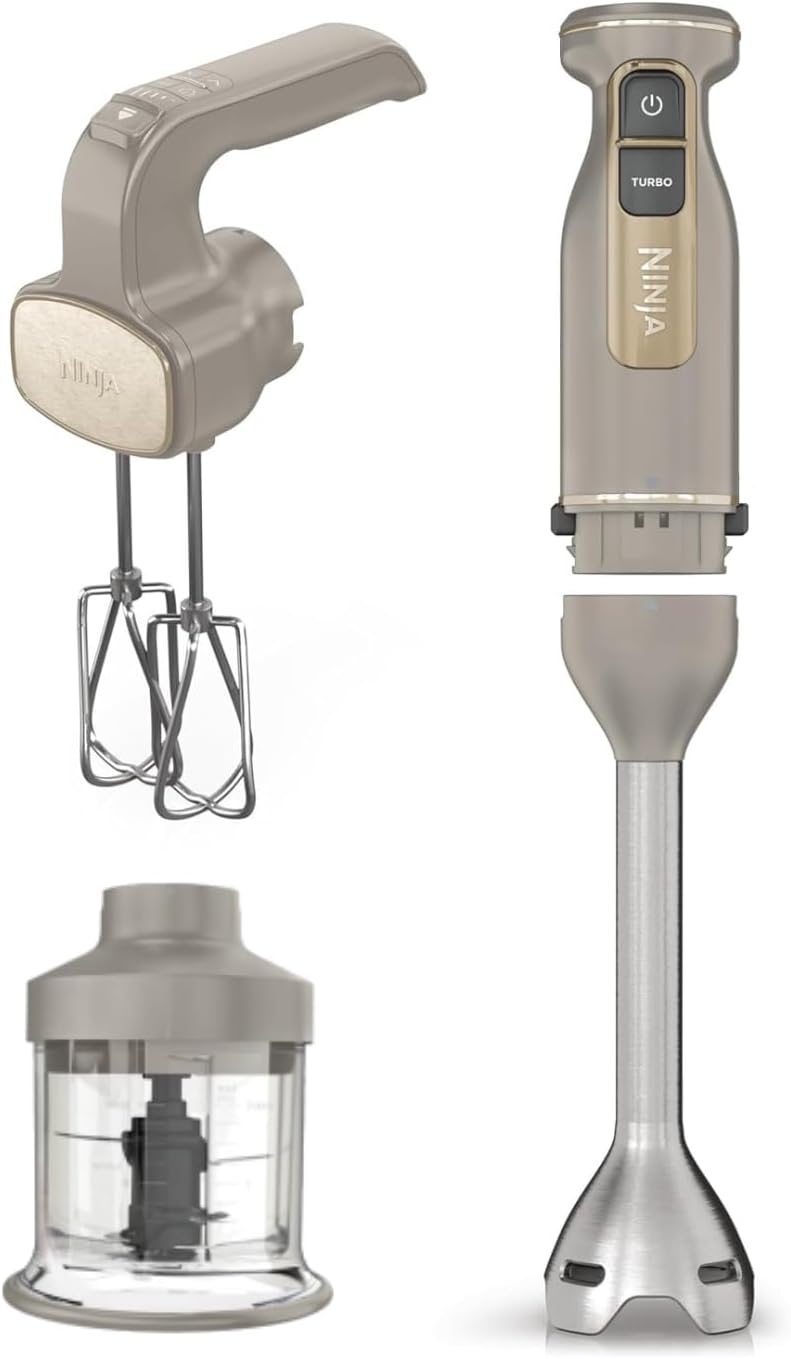 51UQYwPNnRL._AC_SL1400_.jpg 3-in-1 Hand Blender, Hand Mixer & Chopper with Gradual Start, 2 Blending and 5 Mixing Speeds to Chop, Mix, Knead, Blend and more, Dishwasher Safe Parts, 850W, Stone… - Image 1