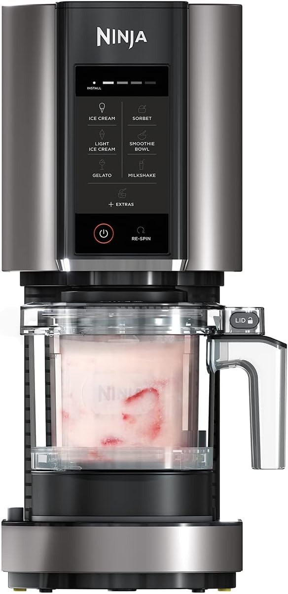 51WiyDe-6sL._AC_SL1400_.jpg CREAMi Ice Cream Maker & Frozen Dessert Maker with 3 Tubs, 7 Programs, Makes Ice Cream, Gelato, Sorbet, Smoothie Bowl, Milkshakes and more, Black/Silver, Makes 1.4L of Ice… - Image 1