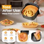 Air Fryer Paper Liners, 200pcs Air Fryer Liners Disposable, 8″ Square Baking Paper Liner for 5-8 qt Airfryer Basket, Non-stick and Oil Proof… - Image 2