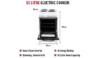 HES50W Electric Cooker – Freestanding 52 Litre Cooker with 4 Solid Plate Rings – Single Cavity Oven – 50cm, White - Image 2
