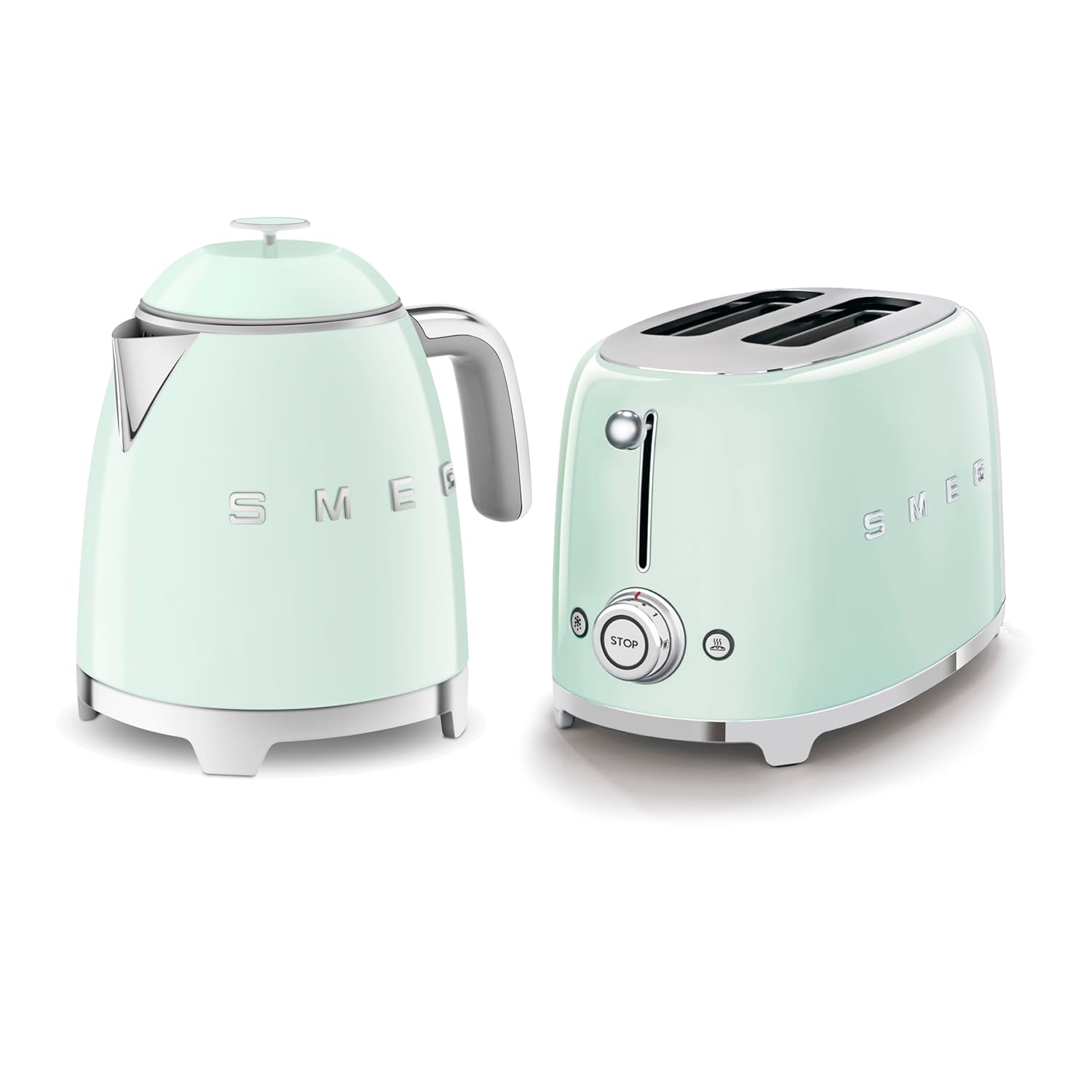 610seopq2cL._SL1500_.jpg 50’s Style Retro Range Breakfast Set, 0.8L 1400W Mini Kettle and Multi-Functional Control 2-Slice 950W Toaster, Pastel Green, KLF05PGUK/ TSF01PGUK - Image 1