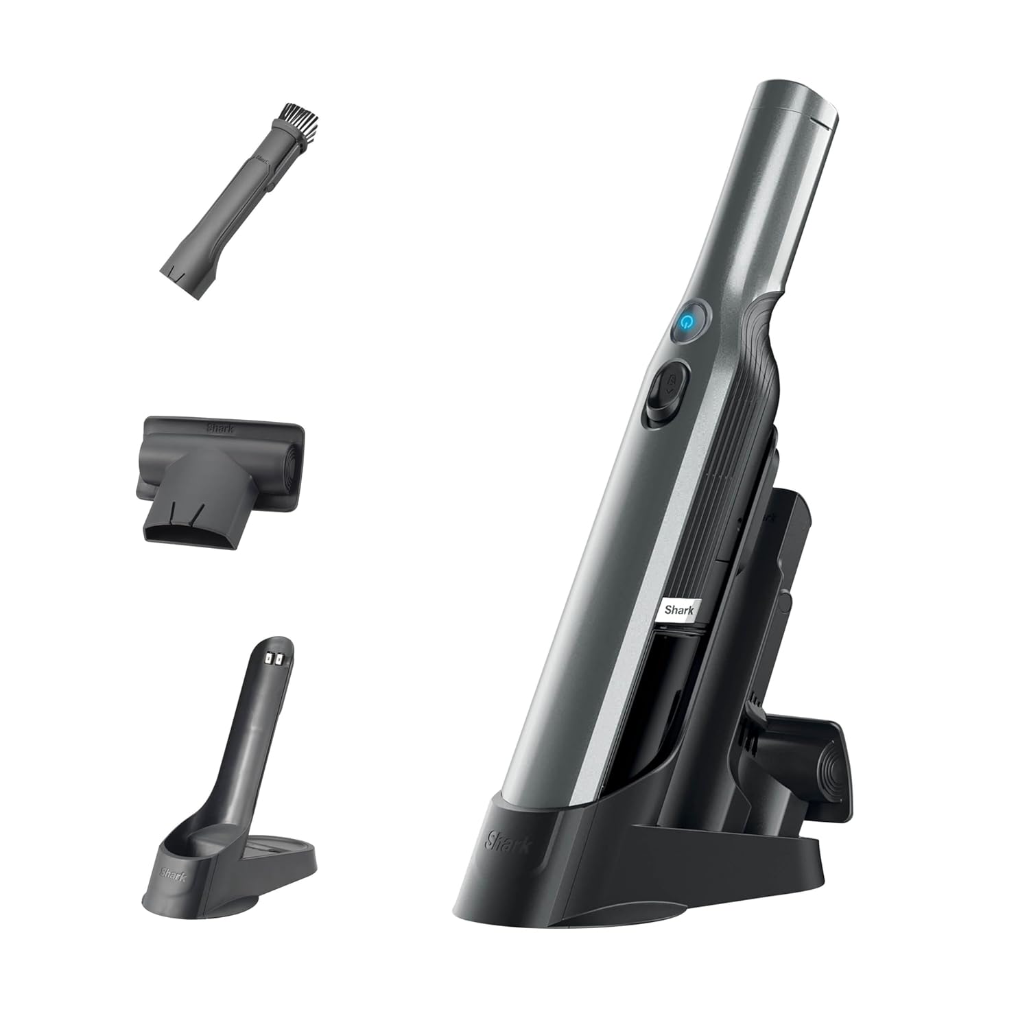 612hiKHur3L._SL1500_.jpg Shark WandVac 1.0 Cordless Handheld Vacuum Cleaner, Small & Lightweight, Powerful Suction Handheld Vacuum with Duster/Crevice and Multi-Surface Tools, Charging Base, Grey, WV200UK - Image 1