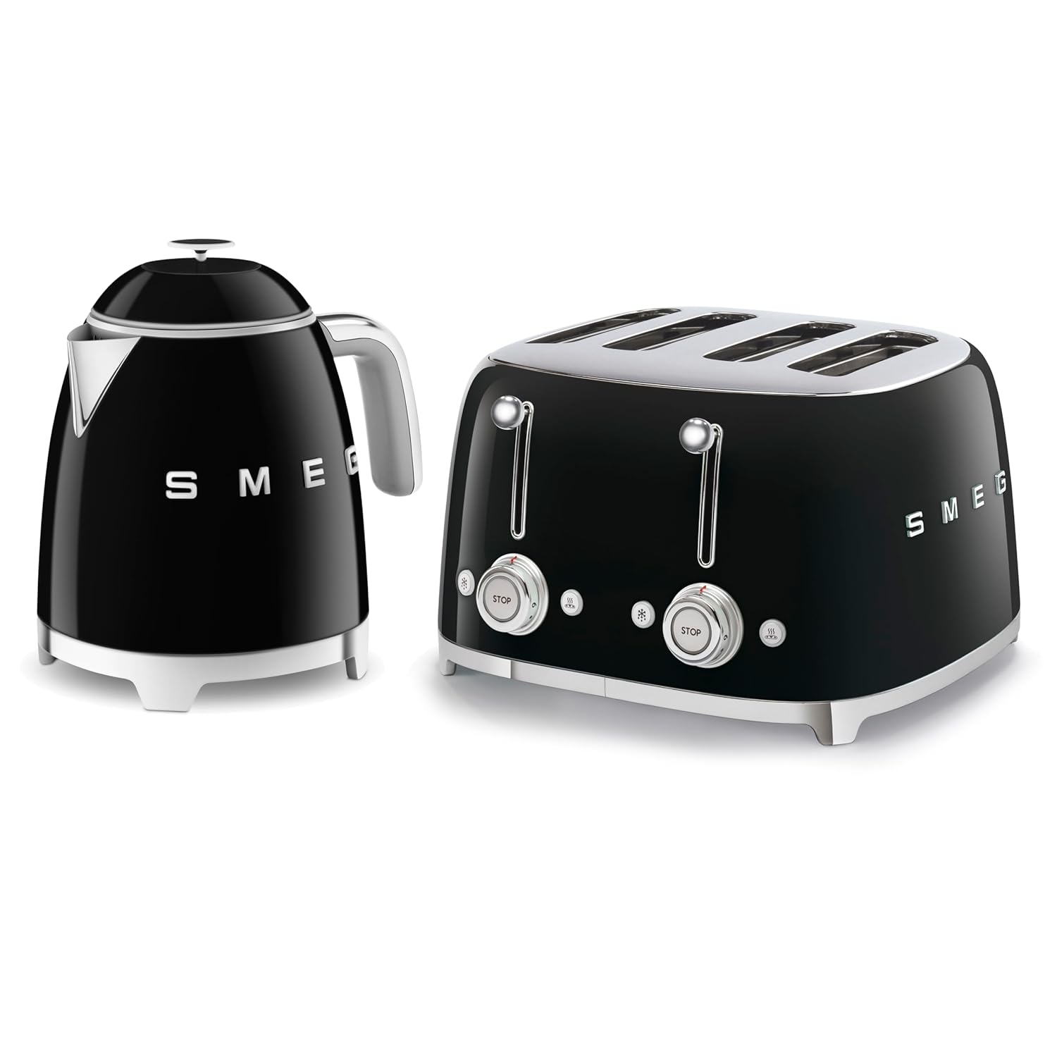 616Thr1Y07L._SL1500_.jpg 50’s Style Retro Range Breakfast Set, 0.8L 1400W Mini Kettle and Multi-Functional Control 4-Slice 2000W Toaster, Black, KLF05BLUK/ TSF03BLUK - Image 1