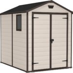 Keter Manor Outdoor Apex Double Door Garden Storage Shed 6 x 8ft Beige Brown Wood effect | Fade Free | All Weather Resistant | Safe and Secure | Zero Maintenance | 15 year Warranty