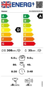 H-Wash and Dry 400 Integrated Washer Dryer, 9 Kg Wash plus 6 Kg Dry, Combined Cycle Class D, 1600 RPM, hOn App Connectivity, Steam Care Pro Cycle, White, 60x53x82 cm -… - Image 8