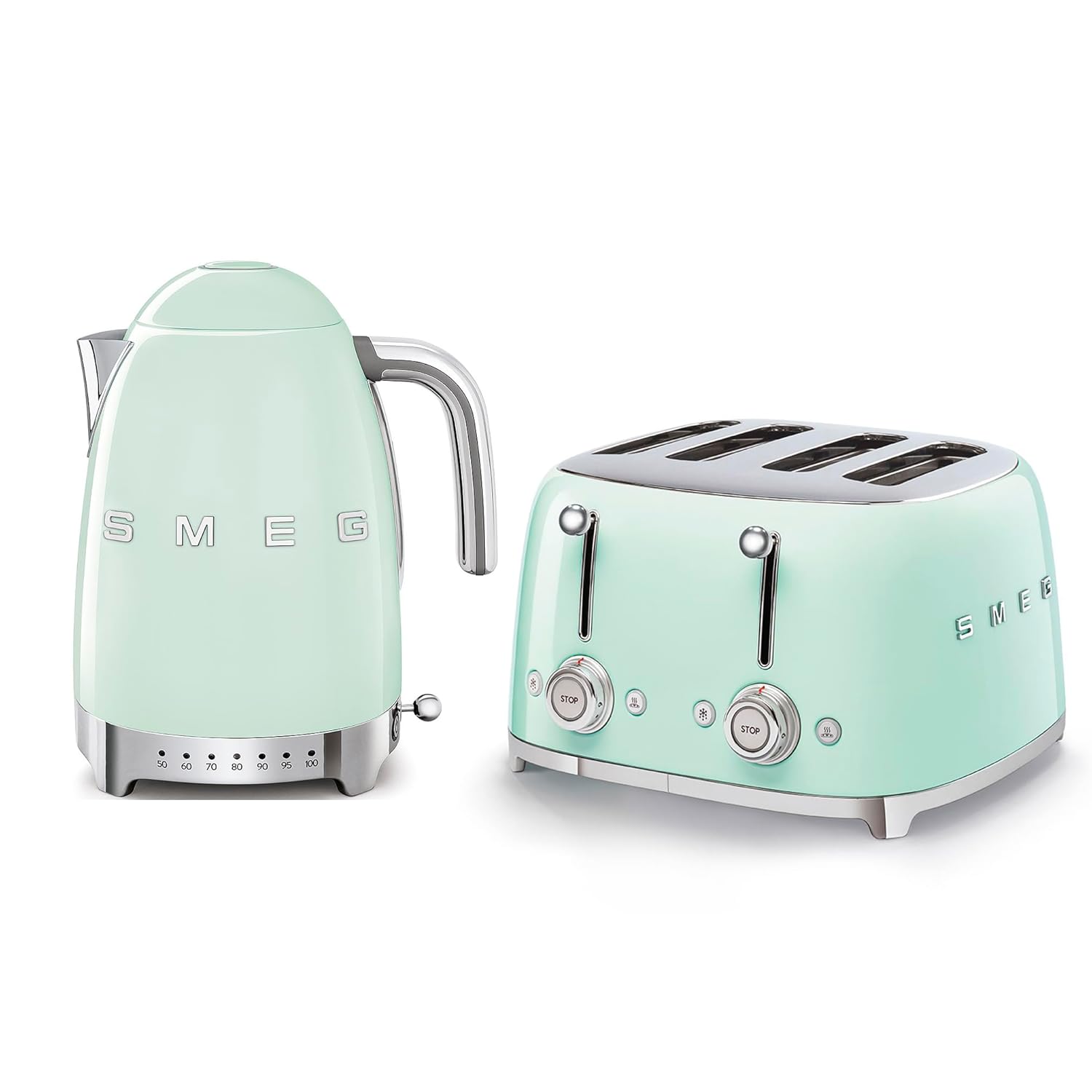 61FilK1q-8L._SL1500_.jpg EEJB129 Jug Kettle with Acoustic Alarm, 3KW, 1.7L & Smeg 4 Slice Toaster, Extra Wide Slots, Pastel Green KLF04PGUK/TSF03PGUK - Image 1