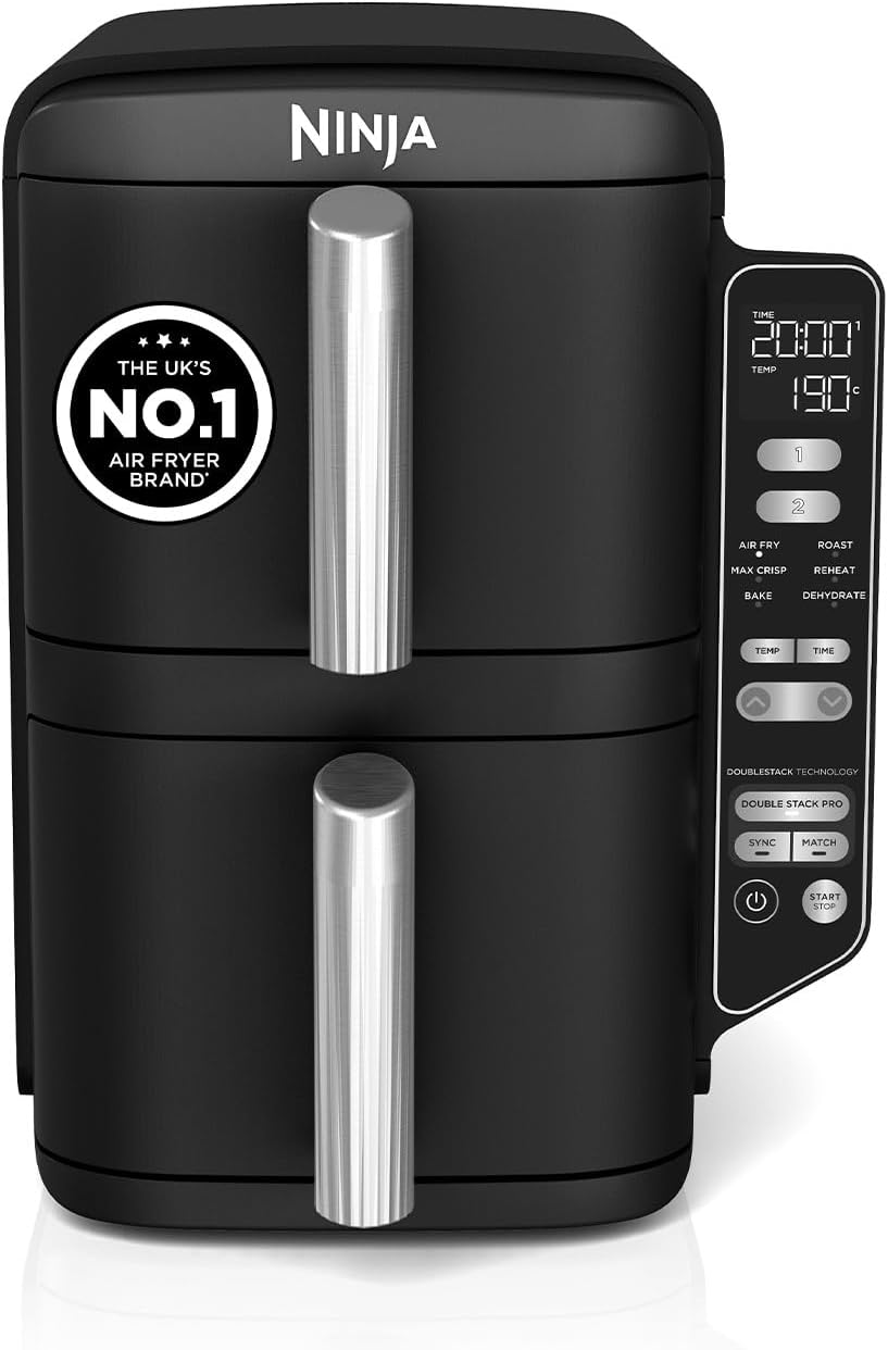 61KR8FIqATL._AC_SL1400_.jpg Double Stack Air Fryer, Vertical Dual Drawer Air Fryer with 4 cooking levels, 2 Drawers and 2 Racks, Space Saving Design, 7.6L Capacity, 6 Cooking Functions, 6 Portions,… - Image 1