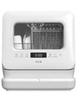HYE Table Top Dishwasher – Countertop Dishwasher Mini With 3 Place Settings, Non-Plumbed, Compact Tabletop Design (Width 45.5cm), 6 Programs, Quiet Operation (58dB), White -…