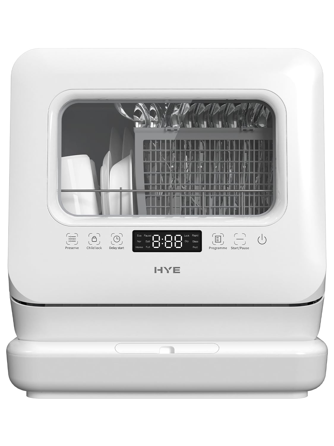Version 1.0.0 HYE Table Top Dishwasher – Countertop Dishwasher Mini With 3 Place Settings, Non-Plumbed, Compact Tabletop Design (Width 45.5cm), 6 Programs, Quiet Operation (58dB), White -… - Image 1