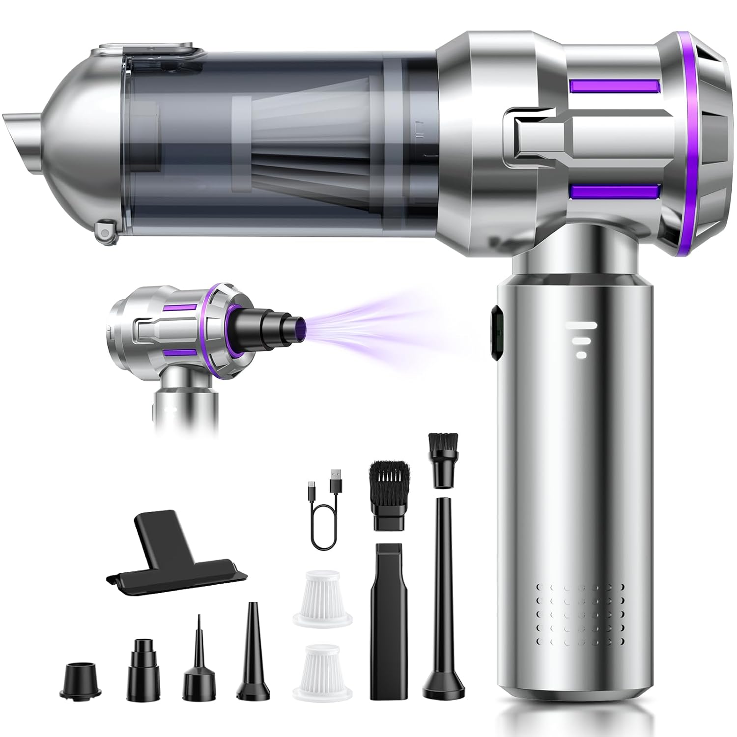 61XWyykDqQL._SL1500_.jpg Vacuum Cleaner, 22000Pa 4-in-1 Car Vacuum Cleaner Cordless, 3 Speed Brushless Motor Mini Hoover with One-Touch Cleaning, Rechargeable Portable Air Duster for Home Car… - Image 1
