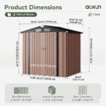 Aoxun Garden Sheds 6x4ft, Metal Shed Bike Tool Shed, Sheds and Outdoor Storage with Lockable Doors & Slooping for Backyard, Patio, Poolside,Brown - Image 6