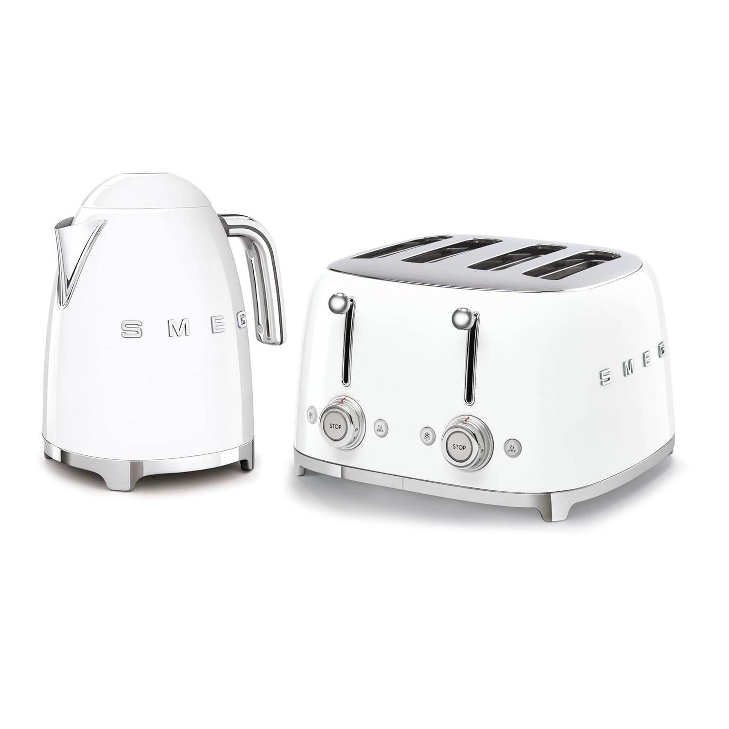 61hglOIoV2L._SL1500_.jpg 50’s Style Retro Range Breakfast Set, 1.7L 3000W Kettle and Multi-Functional Control 4-Slice 2000W Toaster, White, KLF03WHUK/ TSF03WHUK - Image 1