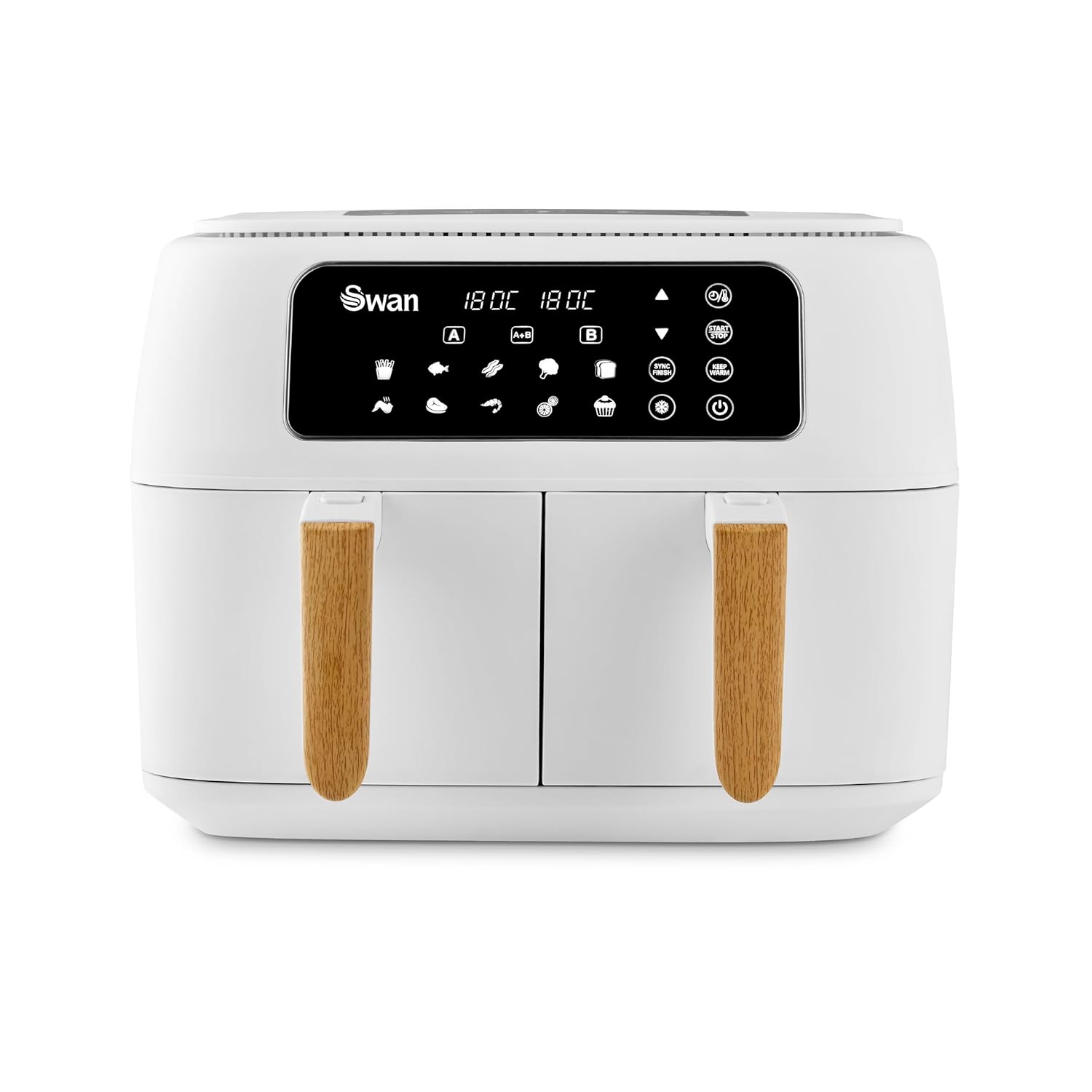 61hwRxBzDBL._SL1500_.jpg SD10410WHT Nordic Duo 13-in-1 Air Fryer with Dual Non-Stick Baskets, Swan Cyclone Technology, 13 Pre-Set Functions, Match Cook, 8L, 1600W – 1800W, White - Image 1