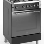 F6IP40GF-IBL-RETRO 60cm Freestanding Gas Cooker With Wok Burner & Turbo Fan – Shiny Stainless Steel & Black
