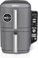 Double Stack XL Air Fryer, Vertical Dual Drawer AirFryer with 4 cooking levels, 2 Drawers and 2 Racks, Space Saving Design, 9.5L Capacity, 6 Cooking Functions, 8 Portions,…