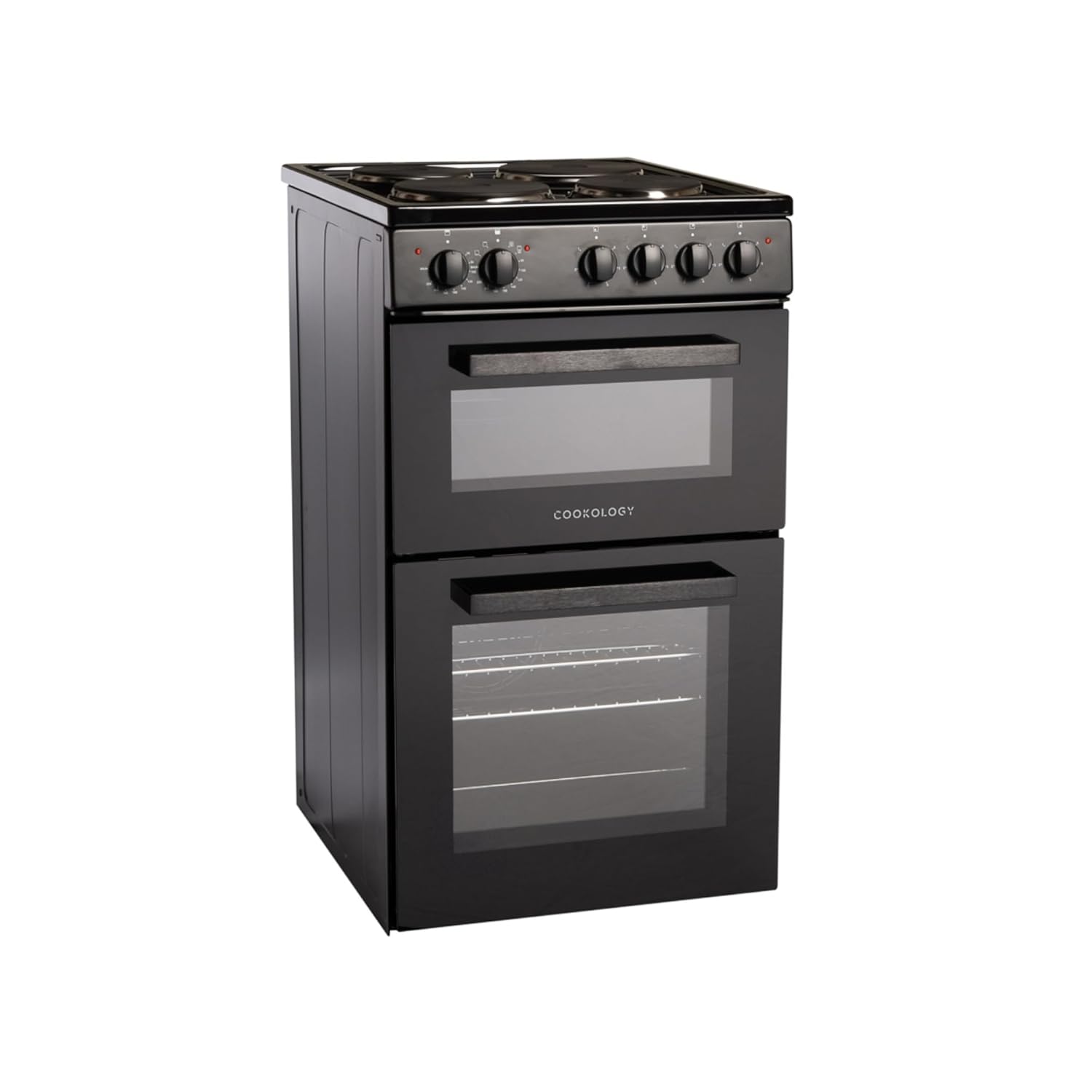 61lg1dgx1DL._SL1500_.jpg CFSPTC502BK 50cm Wide Freestanding Electric Twin Cavity Cooker, Combined 93 Litre Capacity with 4 Zone Solid Plate Top Hob Cooktop – in Black - Image 1