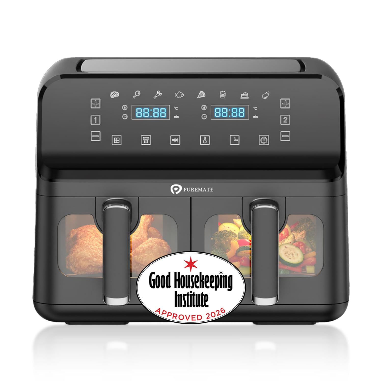 Version 1.0.0 9L Dual Air Fryer with Digital Display, Healthy Oil Free 2500W Air Fryer with 8 Preset, LED One Touch Screen, Timer & Adjustable Temperature Control (9L(4.5L+4.5L) Dual… - Image 1