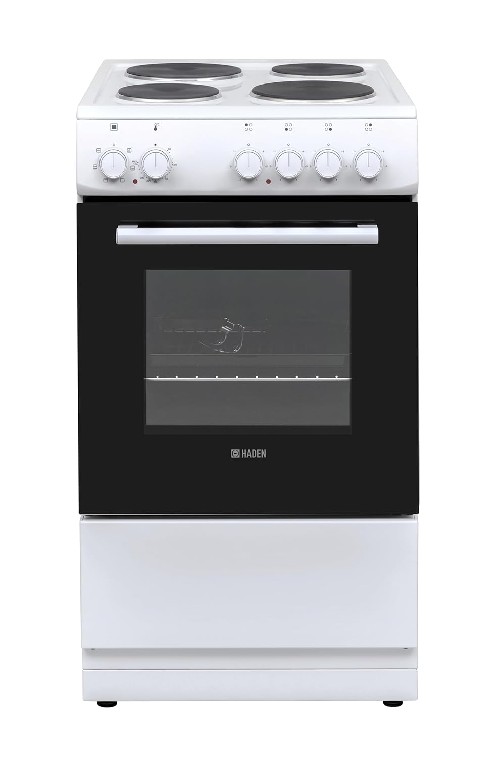 61waQDBZmJL._SL1500_.jpg HES50W Electric Cooker – Freestanding 52 Litre Cooker with 4 Solid Plate Rings – Single Cavity Oven – 50cm, White - Image 1