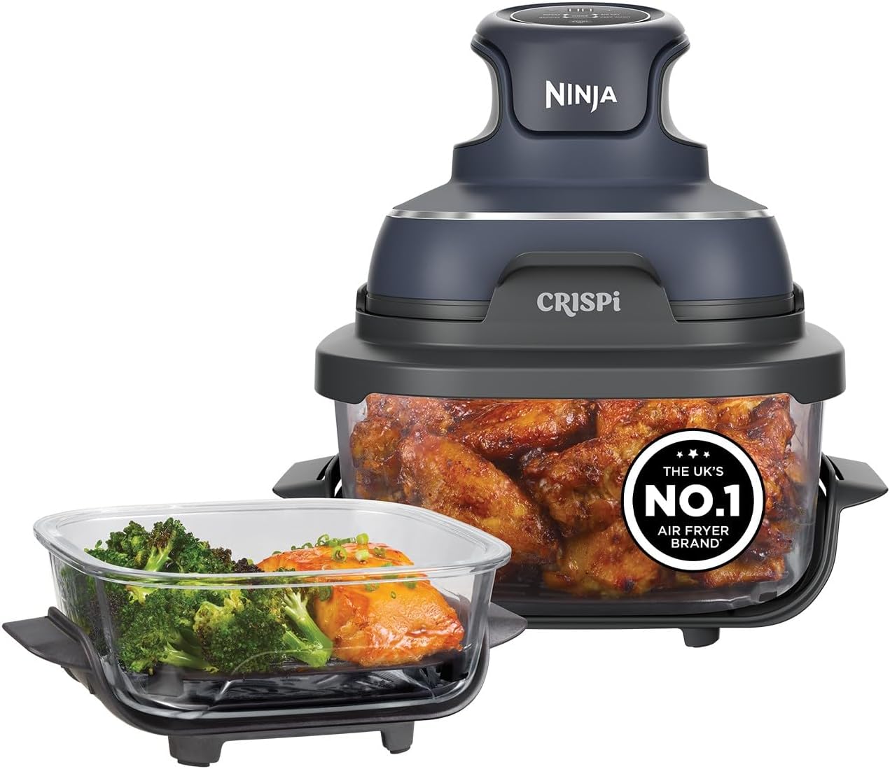 61zYAgKHR9L._AC_SL1400_.jpg Portable Air Fryer, 3.8L, 4-in-1: Air Fry, Roast, Keep Warm, Recrisp, Space Saving Compact Design, 2x Removable Glass Containers & Lids, 1700W, Cyber Space Blue… - Image 1