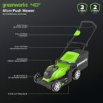 40V Cordless Lawnmower for Lawns up to 500m², 41cm Cutting Width, 50L Bag, Two of 40V 2Ah Batteries & One Charger, 3 Year Guarantee-G40LM41K2X, Green, Black, Grey - Image 2