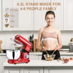 Stand Mixer, Vospeed Food Mixer Dough Blender, 6.2L Electric Cake Mixer with Bowl, Beater, Hook, Whisk, Egg Separator & Silicone Spatula, Dishwasher Safe (Red) - Image 5