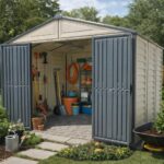 WoodBridge II PLUS 10.5 x 8 (8.02 m2) Plastic Garden Shed with Metal Foundation Kit and 2 Fixed Window, Strong Metal Roof Structure and Maintenance-Free Storage Shed,… - Image 2