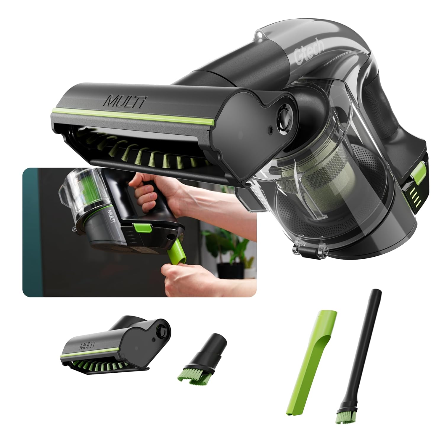 712Zp85NsLL._SL1500_.jpg Gtech Multi MK2 | Cordless Handheld Vacuum Cleaner for Cars, Stairs, Home | 22V Li-ion Battery | Powered Brush Bar - Image 1