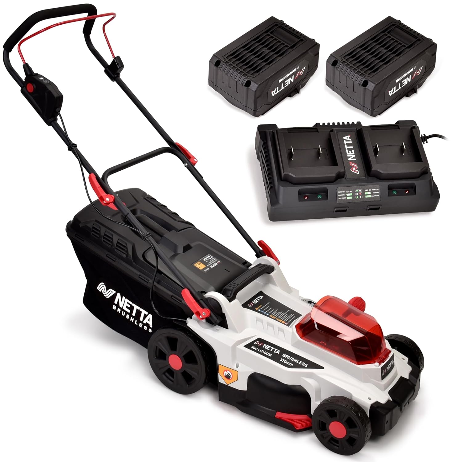 712c0P1rzyL._SL1500_.jpg Cordless Lawnmower 40V – Brushless Motor Lawn Mower with 2x 4.0Ah Batteries & Dual Charger, 37cm Width, 6 Heights – Heavy Duty Lawnmower for Medium and Large Gardens – 35L… - Image 1