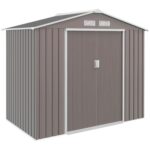 Outsunny 9 x 6ft Metal Garden Shed, Outdoor Storage Tool House with Ventilation Slots, Foundation Kit and Lockable Double Doors, Light Brown - Image 9