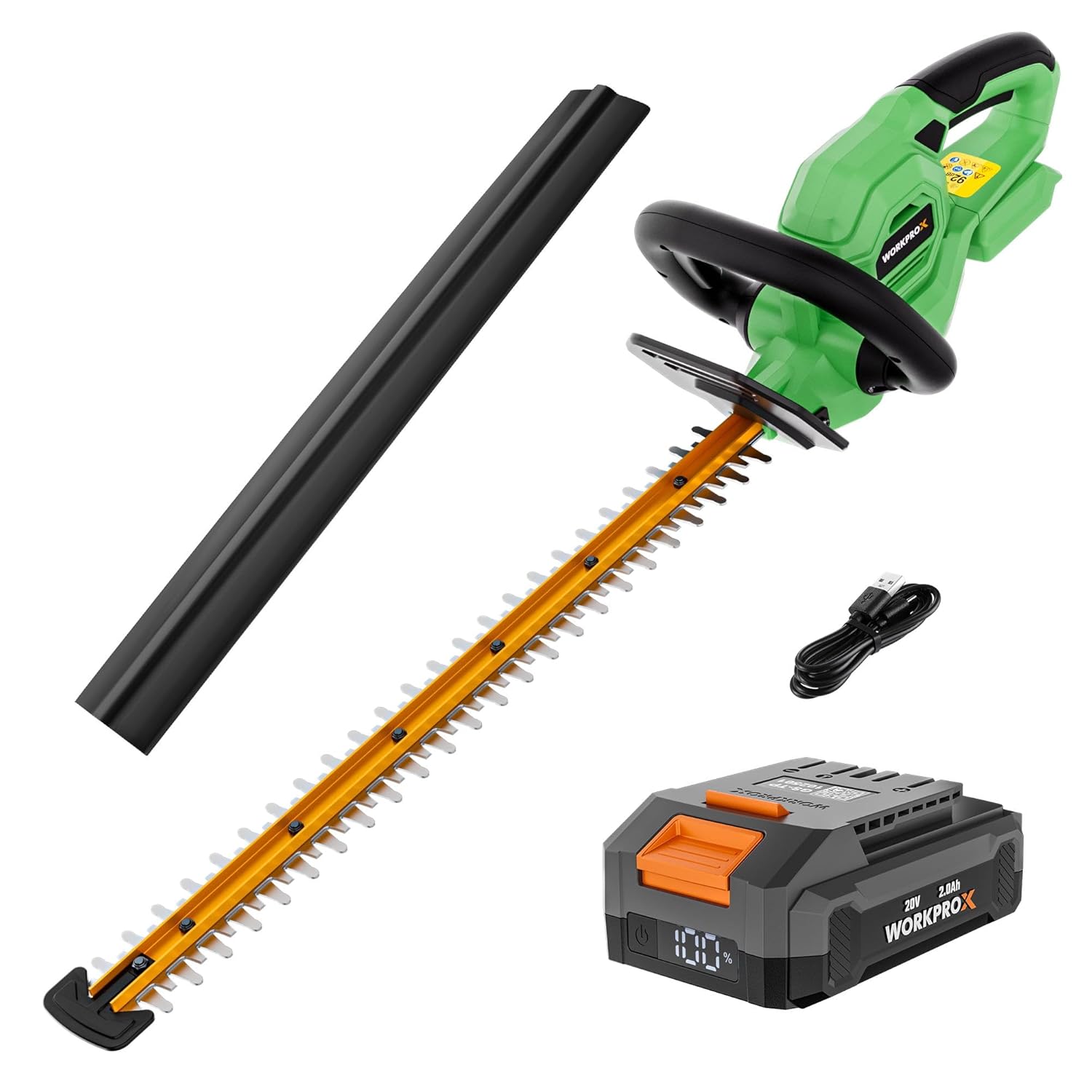 714Tz-W1R7L._SL1500_.jpg WORKPROX 20 V Cordless Hedge Trimmer, 510 mm Long Reach Battery Hedge Trimmer with Multi-directional - Image 1