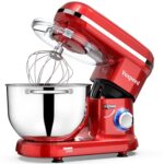 Stand Mixer, Vospeed Food Mixer Dough Blender, 6.2L Electric Cake Mixer with Bowl, Beater, Hook, Whisk, Egg Separator & Silicone Spatula, Dishwasher Safe (Red)