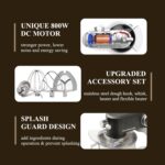 Full Metal Stand Mixer, 5L Kitchen Food Mixer for Baking with Stainless Steel Dough Hook, Whisk, Beater, Flexible Beater, Universal Attachment Hub, 8 Speeds & Timer Function… - Image 6