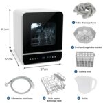 Portable Countertop Dishwasher, Mini Dishwasher, 4.8L Built-in Water Tank, 7 Programmes, 37 * 51cm Ultra-Narrow & Deep Design, Touch Control & 360° Dual Spray, Hose/No-Hose… - Image 3