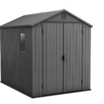 Keter Darwin Outdoor Apex Double Door Garden Storage Shed 6 x 8ft Grey Evotech+ Wood Look and Feel | Fade Free | All Weather Resistant | Safe and Secure | Zero Maintenance | 15…