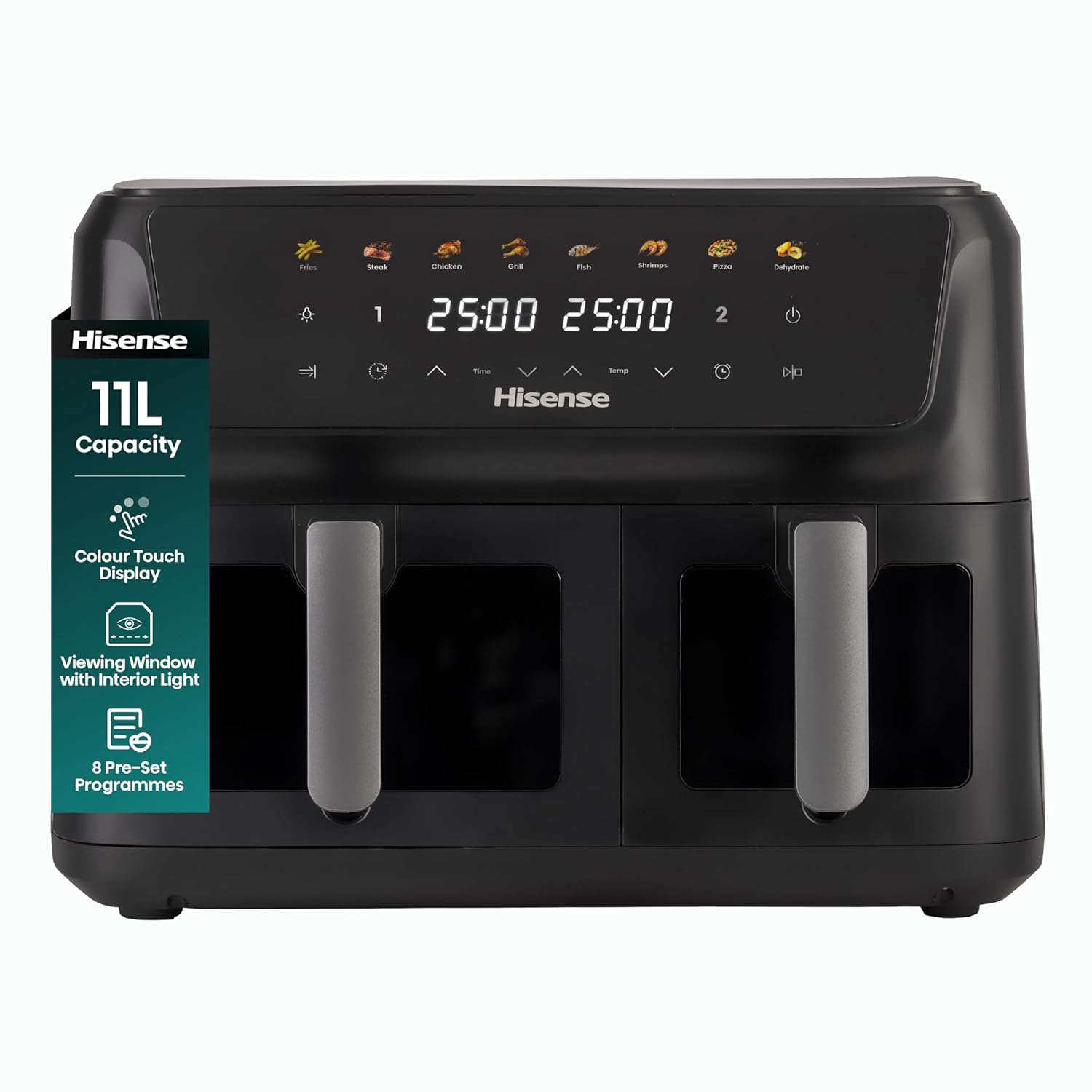 71FO-BXaDIL._SL1500_.jpg 11L Dual Zone Air Fryer – 2700W Energy-Saving Colour Touch Display Cooker with 8 Cooking Functions – Fries, Steak, Chicken, Grill, Fish, Shrimps, Pizza, Dehydrate, Black - Image 1