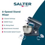 Salter Marino Baking Stand Mixer – 6 Speed Kitchen Mixer With Pulse, 5L Stainless Steel Mixing Bowl, Removable Splash Guard, Whisk, Dough and Beater Attachment, 1200W, Blue/Grey - Image 2