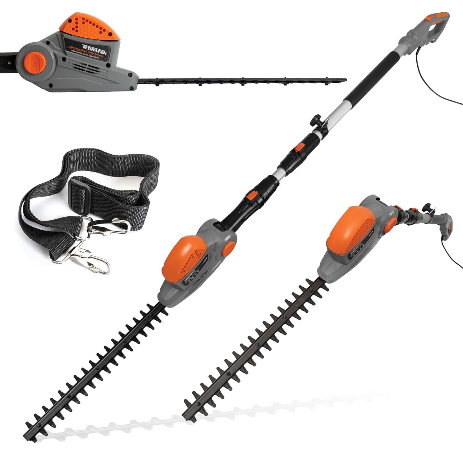71Gi8-KNr6L._SL1500_.jpg Terratek Corded Extendable Pole Hedge Trimmer 550W 2.5M Telescopic Hedge Trimmer Long Reach Hedge Cutter with 4 Position’s, 10m Cable and Shoulder Strap Included - Image 1
