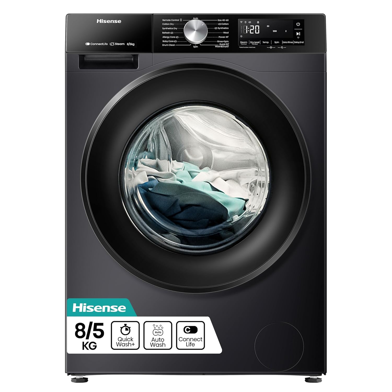 71Ie2hsSomL._SL1500_.jpg 3S Series WD3S8043BB3 Wifi Connected 8Kg and 5Kg Washer Dryer with 1400 rpm – Black – A-D Rated - Image 1