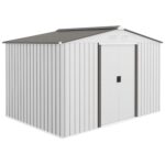 Outsunny 9 x 6ft Metal Garden Shed, Outdoor Storage Tool House with Ventilation Slots, Foundation Kit and Lockable Double Doors, Light Brown - Image 10