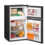 RCT87BL2(E) Under Counter Fridge Freezer, 87L Double Door Small Fridge Freezer with Light, Removable Shelves, Adjustable Thermostats, Reversible Doors Black