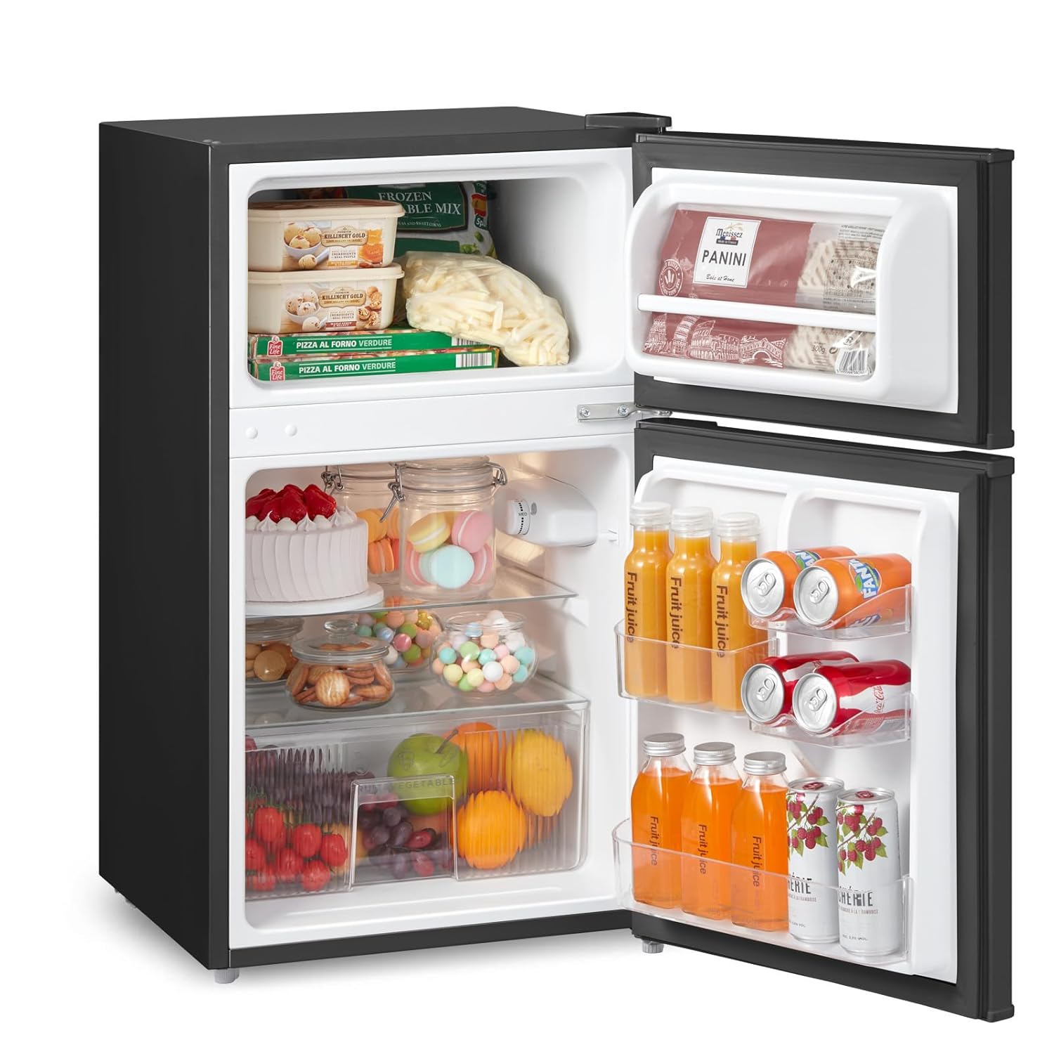 71KVCp7xE4L._SL1500_.jpg RCT87BL2(E) Under Counter Fridge Freezer, 87L Double Door Small Fridge Freezer with Light, Removable Shelves, Adjustable Thermostats, Reversible Doors Black - Image 1