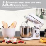 Kitchen in the box Small Stand Mixer, Mini Food Mixer for Baking with Two 3.5L Bowls, Dough Hook, Whisk, Beater, 10 Speed Settings Portable Lightweight for Daily Use (Grey White) - Image 3