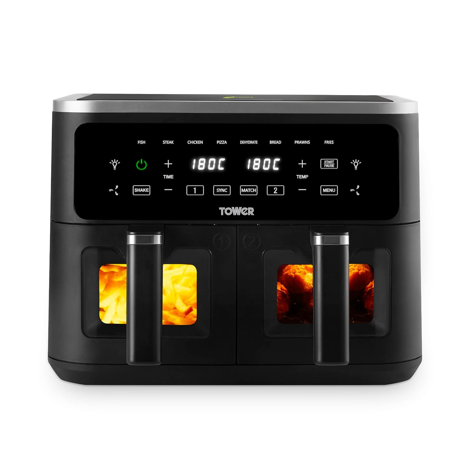 71L4EJcYOuL._SL1500_.jpg Vizion 9L Dual Basket Air Fryer with Digital Control Panel, 8 Cooking Pre-sets, Sync Function & Match Cook Function, Shake Reminder, 2400W, Black, T17177 - Image 1