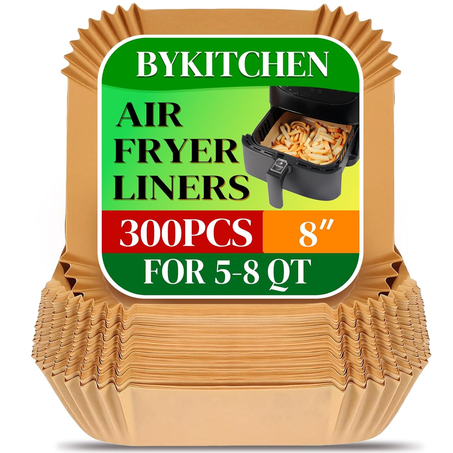 71LHajb7-vL._SL1500_.jpg BYKITCHEN 300PCS Disposable Air Fryer Paper Liners for Ninja AF141 5 QT Pro AF181 6.5QT, Cosori Chefman 6 QT &Other 5 to 8Qt Airfryer, 8in Square… - Image 1