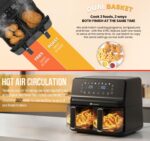 9L Dual Air Fryer with Digital Display, Healthy Oil Free 2500W Air Fryer with 8 Preset, LED One Touch Screen, Timer & Adjustable Temperature Control (9L(4.5L+4.5L) Dual… - Image 4
