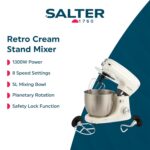 Salter Retro Cream Stand Mixer – 5L Electric Food Kitchen Mixer, Stainless Steel Removable Mixing Bowl, Accessories Included, Dough Hook, Wire Whisk, Beater, 8 Speed Settings &… - Image 2