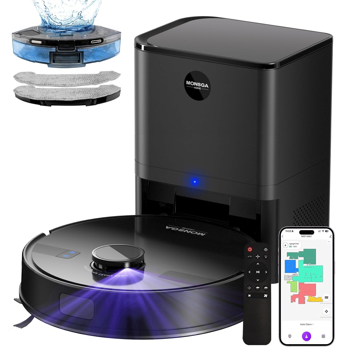 71MX6RgbXHL._SL1500_.jpg MONSGA Robot Vacuum with Mop, 7000Pa Powerful Suction, Lidar Navigation Robotic Vacuum with 3.5L Self-Empty Station, 180mins Runtime, APP/Remote/Voice Control, for Hard Floors… - Image 1